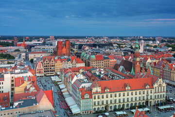 Fototapeta na wymiar Cityscape of Wroclaw old town at sunset. Poland