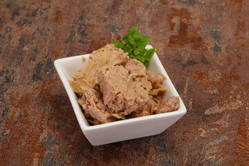 Canned tuna fish in the bowl