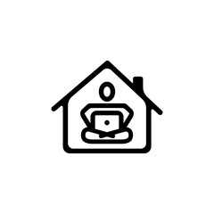 Telework icon in black. Freelance. Career, work during quarantine. Webinar, online conferences, lectures, and quarantined online training on the Internet. Vector on isolated white background. EPS 10