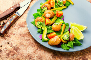 Salad with vegetables and snails