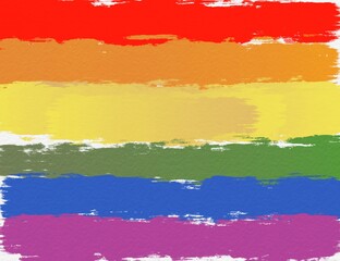 LGBT Pride flag - Red, Orange, Yellow, Green, Blue, and Purple - Gay Rainbow symbol - painting stroke art. Abstract painting background. Watercolor rainbow. Hand-drawn, paper texture. 