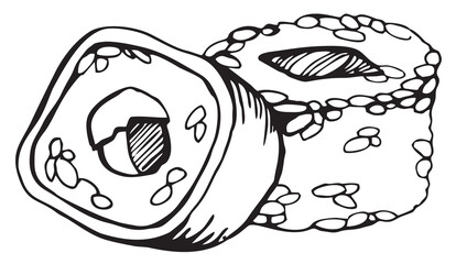hand draw line art vector illustration sketch japanese food roll rice fish