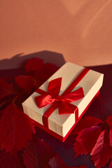 Christmas box with red ribbon