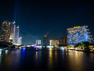 Chaophraya river view at night of bangkok city of thailand