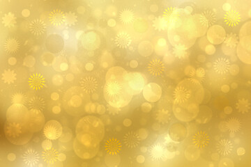 A festive abstract delicate golden yellow gradient background texture with glitter defocused sparkle bokeh circles. Card concept for Happy New Year, party invitation, valentine or other holidays.
