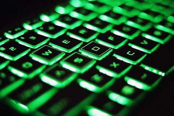 Computer keyboard with green light