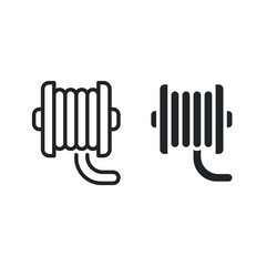 Coil cable spool line and glyph icon. Wire Electric cable on a reel. Roll of Cable routing Rope symbol. simple pictogram outline and solid style. Vector illustration. Design on white background EPS 10