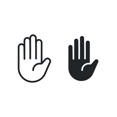 Hand line and glyph icon. Silhouette Hand palm stop sign. Five Fingers symbol for forbidden ban sign. outline and solid style. Vector illustration. Design on white background. EPS 10