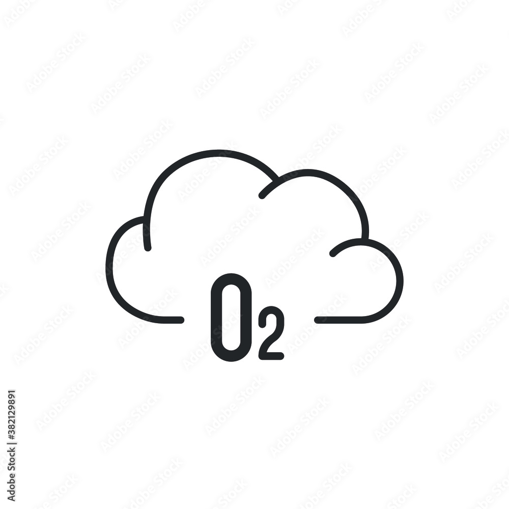 Wall mural o2 cloud oxygen icon. chemistry molecules of oxygen gas emission in cloudscape as atmosphere symbol 