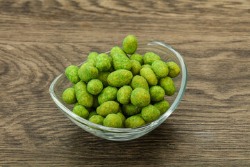Spicy wasabi peanuts in the bowl