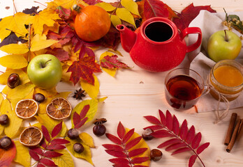 autumn leaves and tea