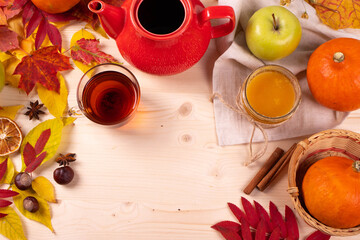 autumn leaves and tea