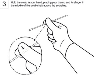 Hold the swab in your hand, placing your thumb and forefinger in the middle of the swab shaft across the scoreline. Step 3, line drawing
