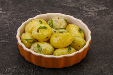 Young boiled potato in the bowl