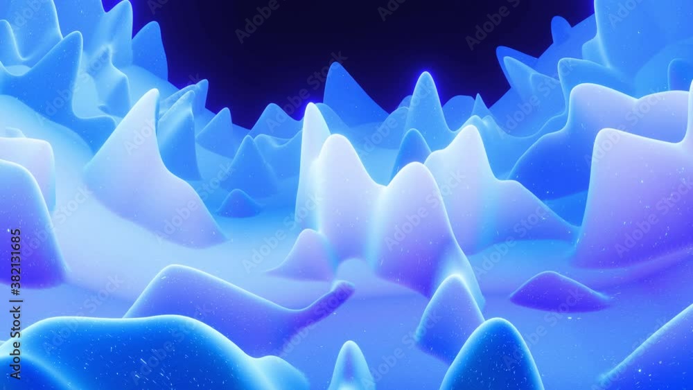 Poster beautiful abstract 3d surface with glitter sparkles, abstract 3d waves run on surface in loop. blue 