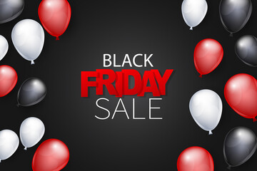 Black Friday Sale banner design template. Big sale advertising promo concept with balloons and typography text. Vector illustration.