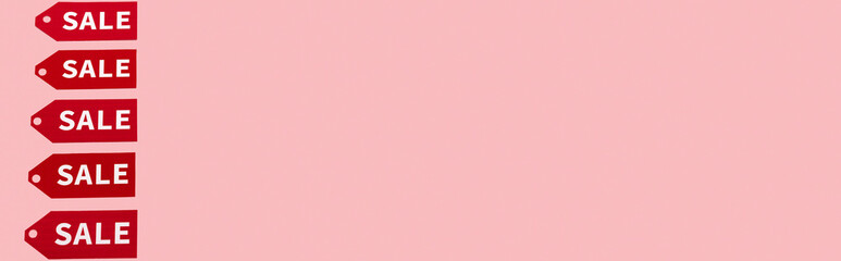 panoramic crop of labels with sale lettering isolated on pink, black friday concept