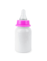 empty plastic baby bottle isolated on white background
