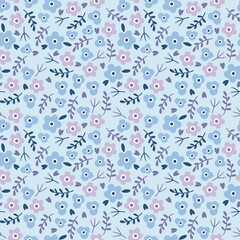 Floral pattern. Pink flowers on a blue background.Vector seamless floral pattern in doodle style.Cute Poster .
Scandinavian style .Minimalisn . Nature .