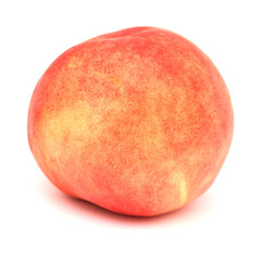 Red round ripe peach isolated on white background