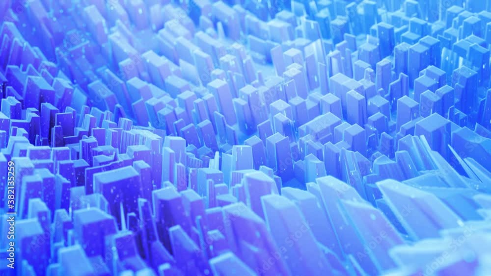 Poster Beautiful abstract 3D surface with glitter sparkles, abstract 3d waves run on surface in loop. Blue gradient, soft matte material with light inner glow. Smoothly 4k animation