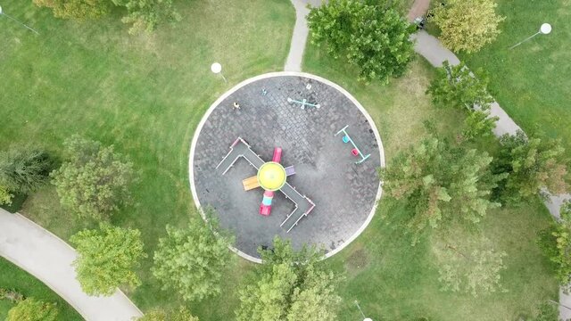 Aerial view of the children playground in the park