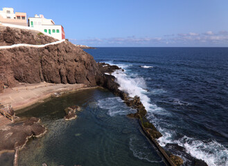 Eroded tall north west coast of Gran Canaria, Canary Islands, in Galdar municipality