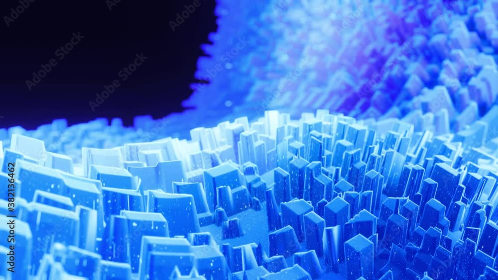 Poster beautiful abstract 3d surface with glitter sparkles, abstract 3d waves run on surface in loop. blue 
