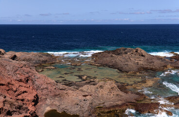 Eroded tall north west coast of Gran Canaria, Canary Islands, in Galdar municipality