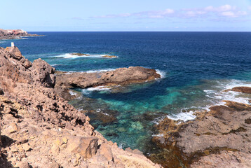 Fototapeta na wymiar Eroded tall north west coast of Gran Canaria, Canary Islands, in Galdar municipality