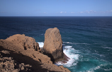 Gran Canaria, landscape of steep eroded north west coast between Galdar and Agaete municipalities, hike between 
villages Sardina del Norte and Puerto de Las Nieves