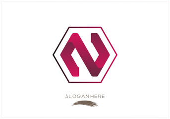 gradient pink color 3d creative capital alphabet letter N logo design