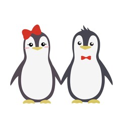 Two cartoon penguins. Vector illustration
