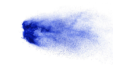 Blue powder particle splash isolated on white  background.