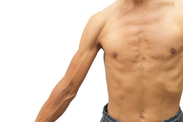 Fototapeta premium Body of a strong man on a white background