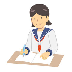 Illustration of a girl in a sailor suit to study