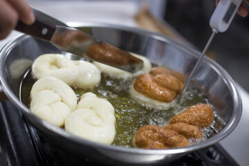Twist bread donut, a street food in Korea. Fried donuts.