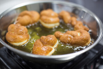 Twist bread donut, a street food in Korea. Fried donuts.