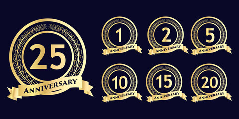 Golden anniversary celebration logotype set. Premium Vector