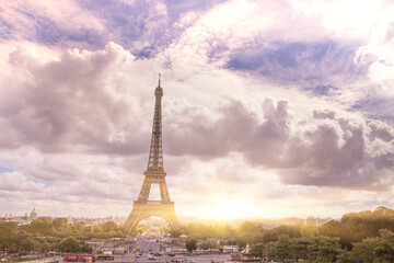 Eiffel Tower from Champ de Mars, Paris, France.