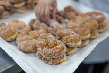 Twist bread donut, a street food in Korea. Fried donuts.