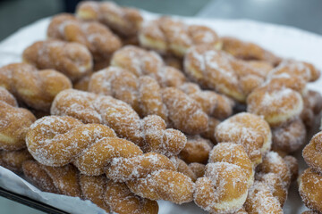 Twist bread donut, a street food in Korea. Fried donuts.
