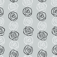Seamless pattern roses flowers black and white colors vector illustration