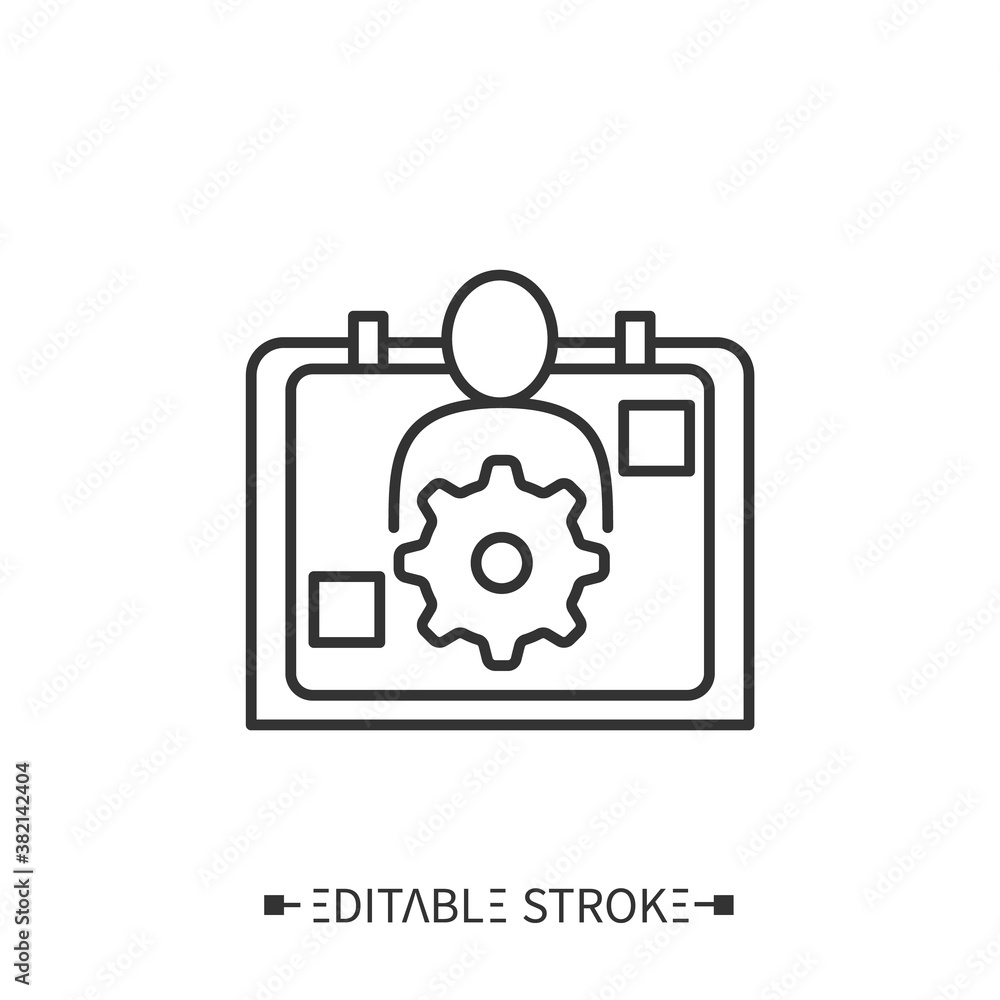 Poster event manager icon. calendar with selected date. person responsible for coordinating and arrangement