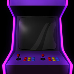 Close up to the empty screen of an arcade machine. A 3D illustration background with copy space - obrazy, fototapety, plakaty
