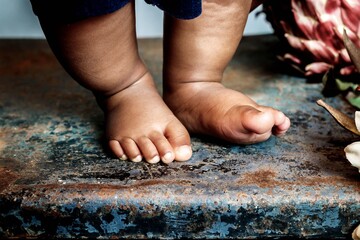 Dark skin baby close-up of feet