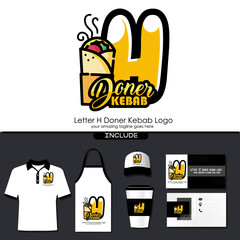 Letter O Meat Doner Kebab Dishes Vector Logo Design Illustration for Turkish and Arabian Fast Food Restaurant with Brand Identity Include Shirt. Apron. Hat. Cup. Business Card. Initial Typography Logo
