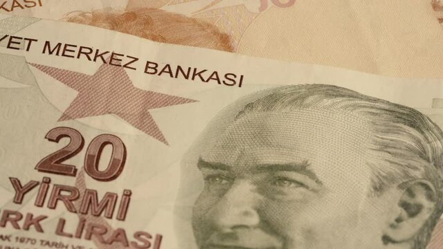 Closeup view Turkish Lira banknotes