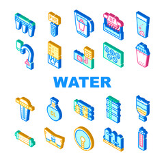 Fototapeta premium Water Treatment Filter Collection Icons Set Vector