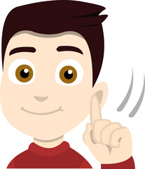 Vector emoticon illustration of a boy pointing up